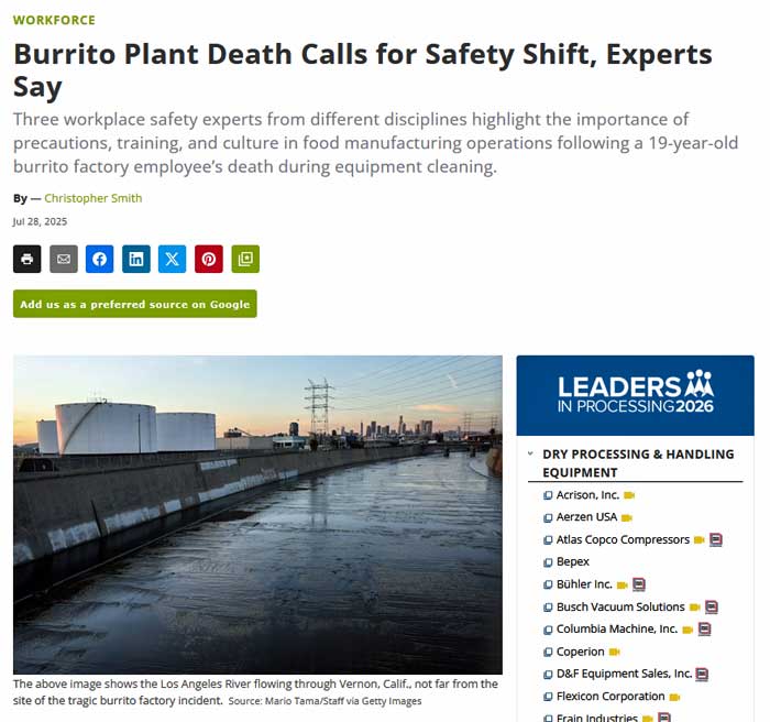 curtis-chambers-profoodworld-lockout-tagout ProFood World article featuring Curtis Chambers on lockout tagout safety after a fatal manufacturing accident