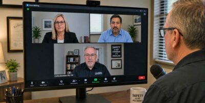 Curtis Chambers, MS-OSH, CSP conducting an OSHA compliance consulting session by Zoom with clients seeking workplace safety and OSHA guidance